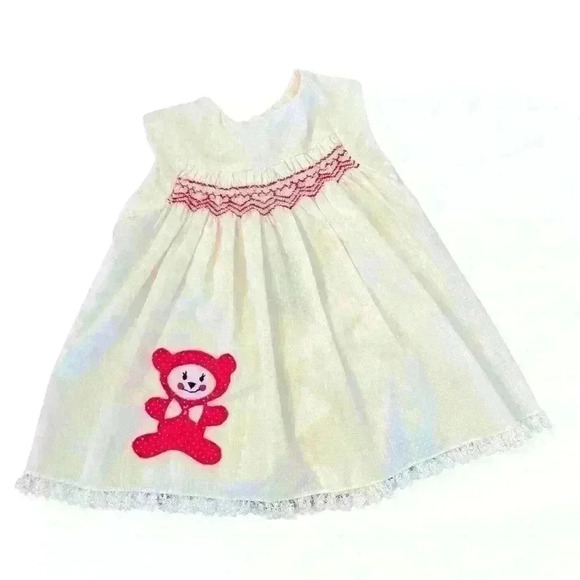 Vintage Baby Girl Smocked Top - Swiss Dots, Lace Trim, Tie Neck - 6-12 Months - Picture 1 of 4